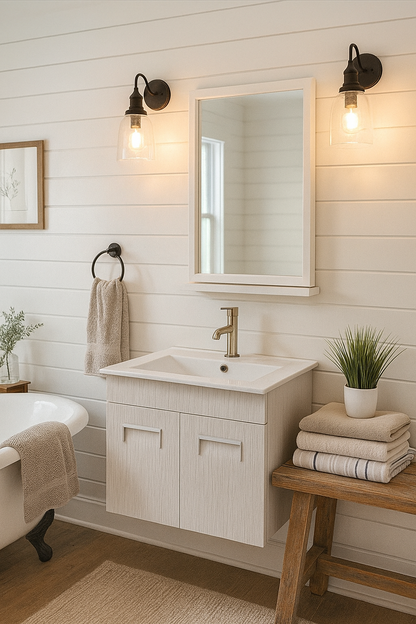 ST 3032 Stainless White Wood Grain Vanity Cabinet