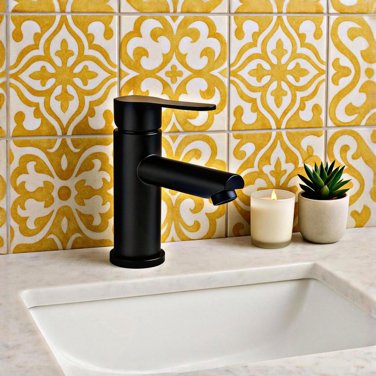 Short Black Lavatory Faucet Flat Handle | JT 5060 BK FS