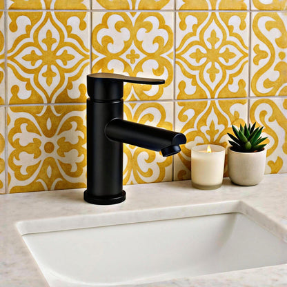 Short Black Lavatory Faucet Flat Handle | JT 5060 BK FS
